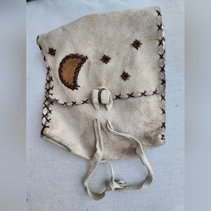 Handcrafted Beige Suede Bag with Moon and Stars Design